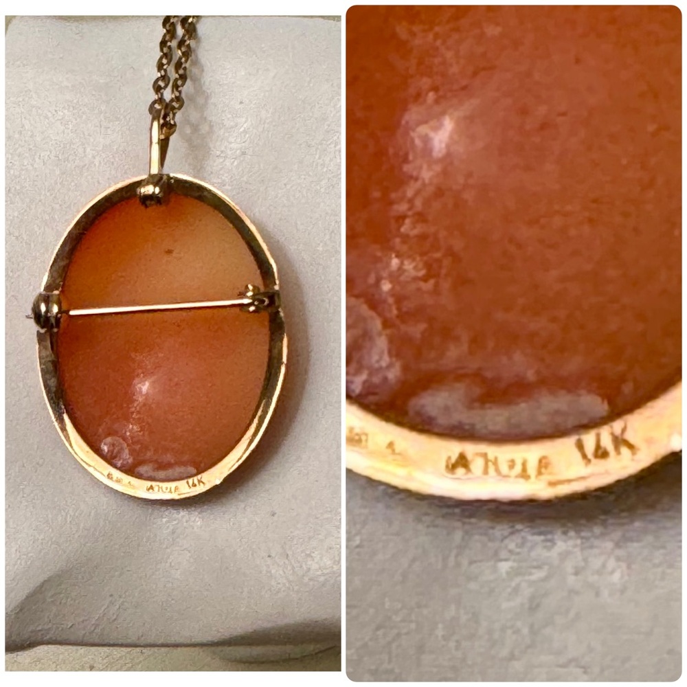 Vintage Italian 14K Gold Cameo Pendant Necklace or Brooch /Gold Chain Necklace - Picture 5 of 12